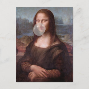 Cartão Postal Mona Lisa soprando chiclete cinza