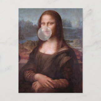 Cartão Postal Mona Lisa soprando chiclete cinza