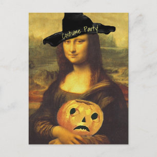 Cartão Postal Mona Lisa Witch Halloween Festa de Figurino Convid