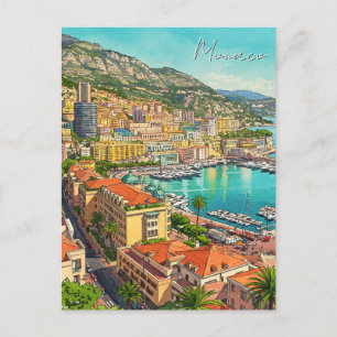 Cartão Postal Mônaco Monte Carlo Europe Viagem Watercolor
