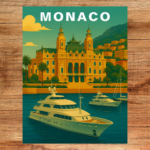 Cartão Postal Mônaco Vintage Porto Mediterrâneo & Iate