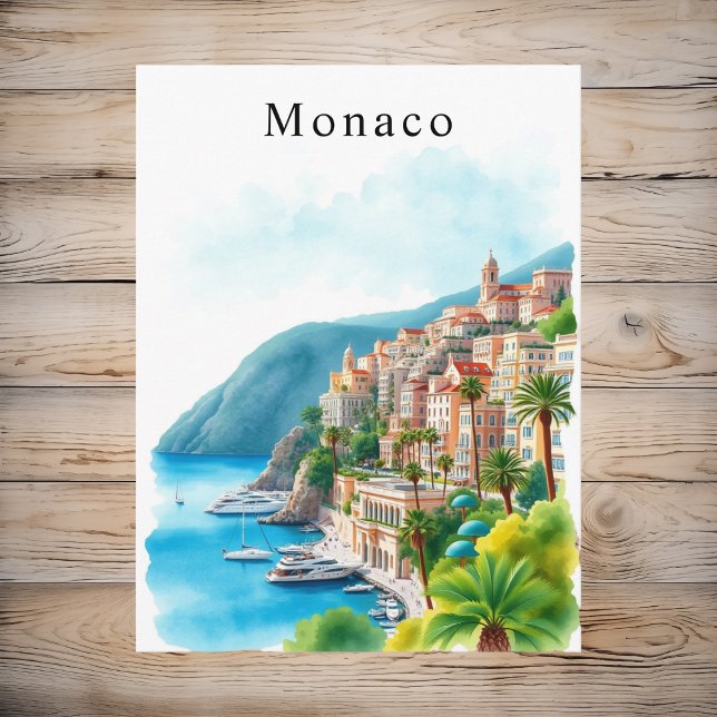 Cartão Postal Mônaco Watercolor Retro Viagem Art (Monaco Watercolor Retro Travel Art Postcard
)