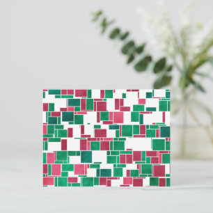 Cartão Postal Mondrian de Natal Vermelho e Verde Moderno