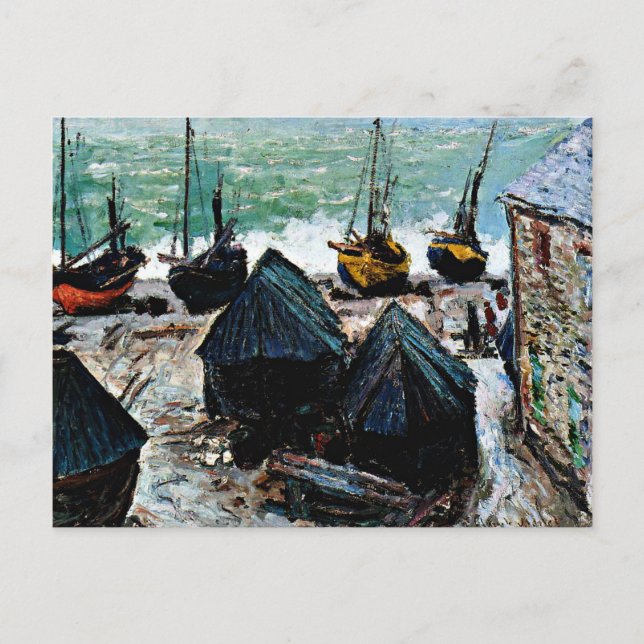 Cartão Postal Monet - Barcos na Praia de Etretat (Frente)