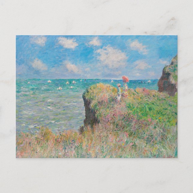 Cartão Postal Monet Cliff caminha no Pourvil Impressionist Paint (Frente)