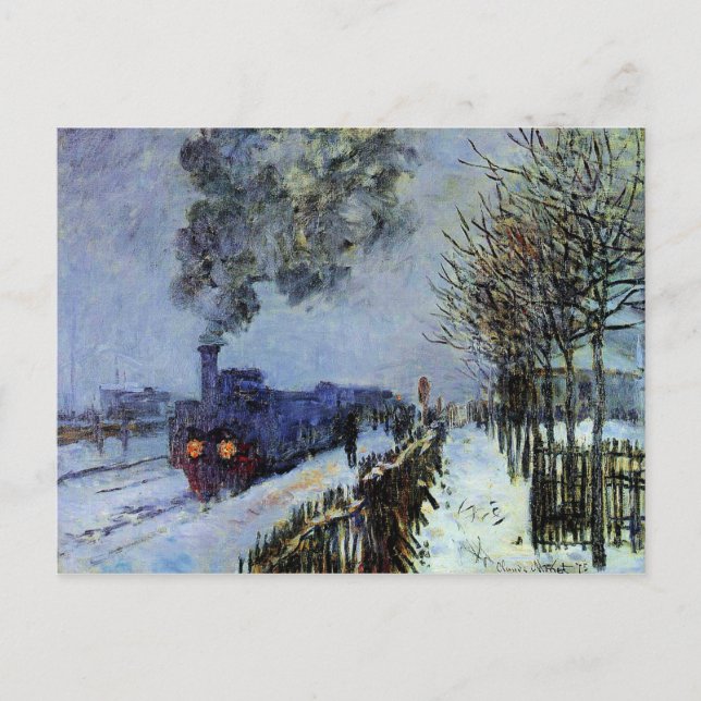 Cartão Postal Monet - Comboio na neve, a locomotiva (Frente)
