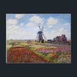 Cartão Postal Monet Field of Tulips With Windmill Postcard<br><div class="desc">Monet Field of Tulips com cartão-postal Windmill. Pintura a óleo na canvas de 1886. Uma das obras mais coloridas de Monet pintada em volta da moenda de Rijnsburg. Os campos de tulipas estão a rebentar com vermelhos, brancos, amarelos e verdes. Uma bela pintura paisagística que faz um presente excelente para...</div>