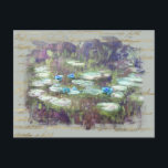 Cartão Postal ** Monet Lily Pads Pond Escrito Dourado Antigo AR2<br><div class="desc">Cartão de POSTO do POSTCARD ) Monet clássico com escrita manual Dourada antiga e sutil pano de fundo do arco-íris. O fundo é de cor verde Cinza de luz macia. Elegante feminina romântica Ephemera Floral Pintura Artística Única Criativa Moderna e Romântica Antiga (SEARCH AR23 para designs semelhantes) Encontra-se em Chique,...</div>