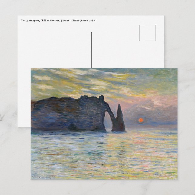 Cartão Postal Monet - Manneport, Cliff em Etretat, Sunset (Frente/Verso)