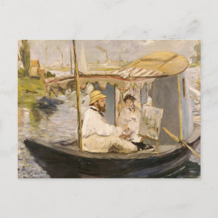 Cartão Postal Monet Pintando em seu Barco-Estúdio   Édouard Mane