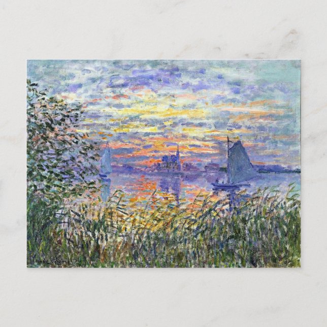 Cartão Postal Monet - Sunset on the Seine, belas pinturas de art (Frente)