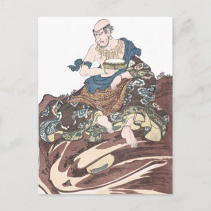 Cartão Postal Monge budista imortal de Ukiyo-e na cabeça de um s