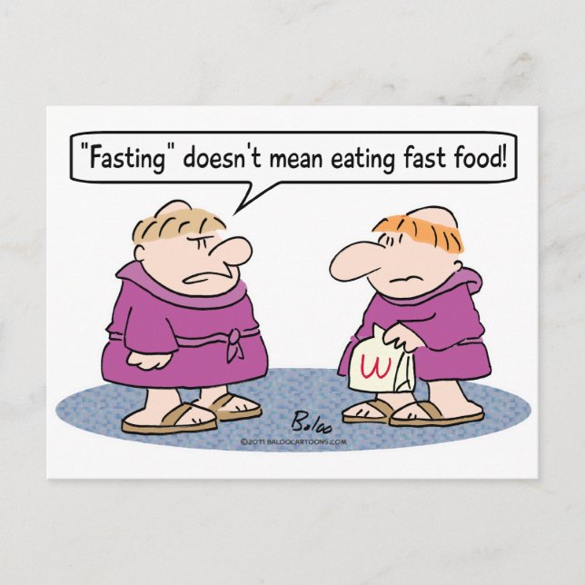 Cartão Postal monge comendo rápido jejum de comida médio (Frente)