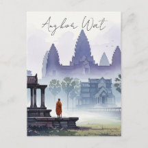 Monge em Angkor Wat Cambodja Watercolor