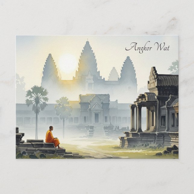 Cartão Postal Monge em Angkor Wat Camboja Sunrise (Frente)
