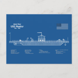 Cartão Postal Monitor USS - ABD de Planos de Impressão Blueprint