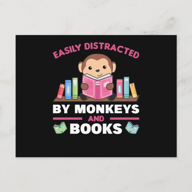 Cartão Postal Monkey And Books Funny Saying With Book (Frente)