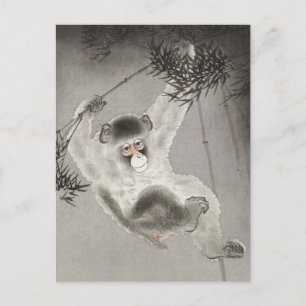 Cartão Postal Monkey Hanging from Bamboo Branch by Ohara Koson