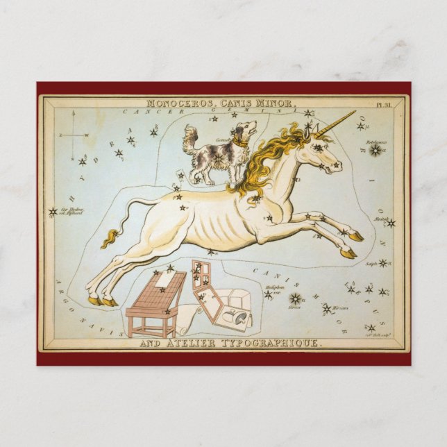 Cartão Postal Monoceros, Canis Minor e Atelier Typographique (Frente)