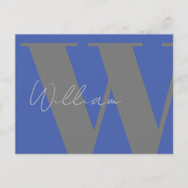 Cartão Postal Monograma Azul Cinza – Estilo de evento Minimal pe