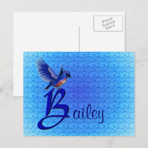 Cartão Postal Monograma Azul-rouxinol Inicial B Personalizado
