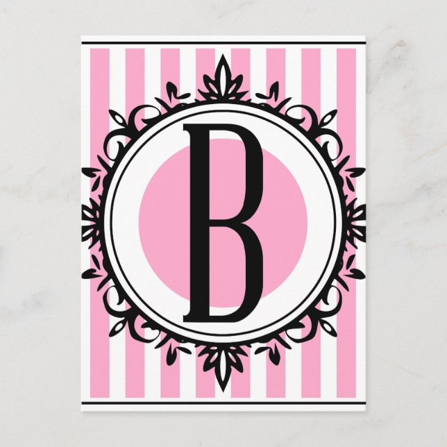 Cartão Postal Monograma "B" rosa (Frente)