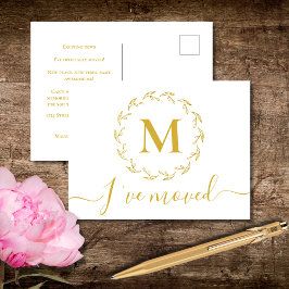 Cartão Postal Monograma Botânico Dourado Elegante que movi