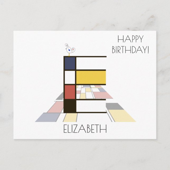 Cartão Postal Monograma de Estilo de Arte Moderna. Letra E (Frente)