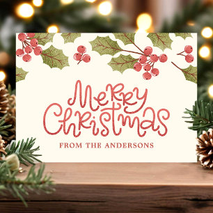 Cartão Postal Monograma de Folhas de Azevinho em Aquarela Natali