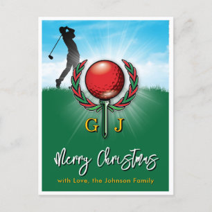 Cartão Postal Monograma de Golfe Design de Natal-Férias Alegre