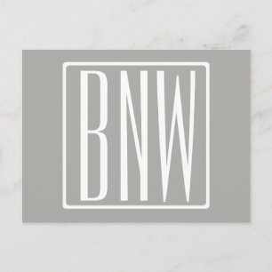 Cartão Postal Monograma de Iniciais   Branco Sobre Cinzas Leves
