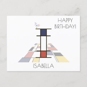 Cartão Postal Monograma em Estilo de Arte Moderna. Letra I