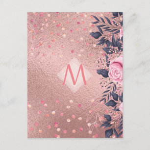 Cartão Postal MONOGRAMA Floral Azul Cor-de-Rosa Negra Girliest E