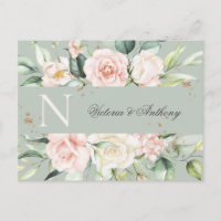 Monograma Floral Rosa em Aquarela Save the Date