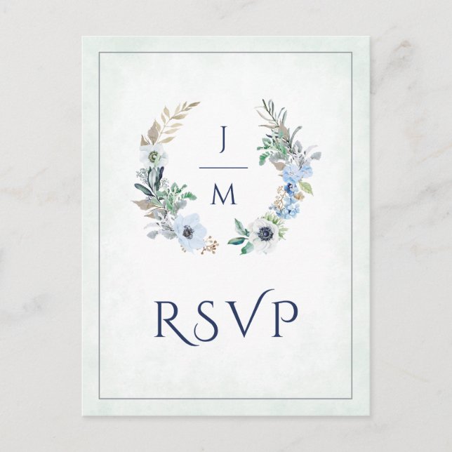 Cartão Postal Monograma Floral Wreath Wedding Meal Choice RSVP (Frente)