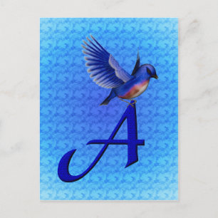 Cartão Postal Monograma Inicial A Pássaro Azul