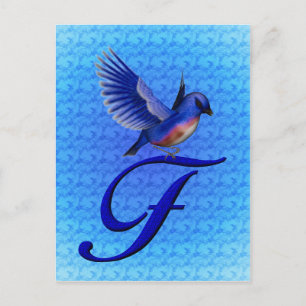 Cartão Postal Monograma Inicial Bluebird Elegante F