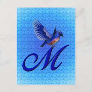 Cartão Postal Monograma Inicial M Bluebird Elegante