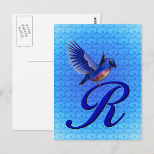 Cartão Postal Monograma Inicial R Azul Elegante
