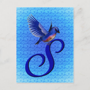 Cartão Postal Monograma Inicial S Bluebird Elegante