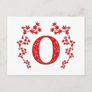 Cartão Postal Monograma - Letra O Vermelho Folhas