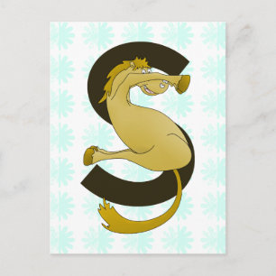 Cartão Postal Monograma - Letra S Pony - Padrão de Flor Distante