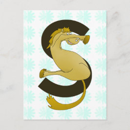 Cartão Postal Monograma - Letra S Pony - Padrão de Flor Distante