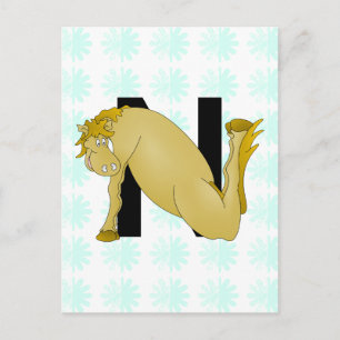 Cartão Postal Monograma N Cartoon Horse Personalizado