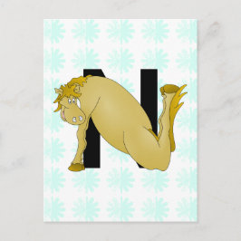 Cartão Postal Monograma N Cartoon Horse Personalizado