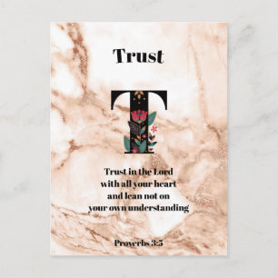 Cartão Postal Monograma Personalizado de Coral em Mármore T com 