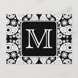 Cartão Postal Monograma Personalizado no Padrão Monocromático