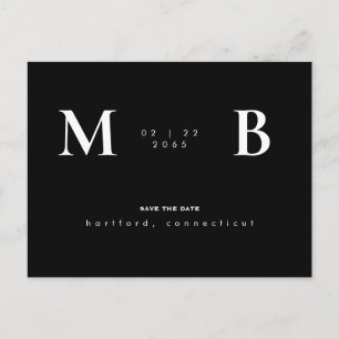 Cartão Postal Monograma preto/branco simples e elegante Salvar a