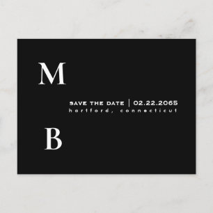 Cartão Postal Monograma Simples Casamento Preto Salvar a Data