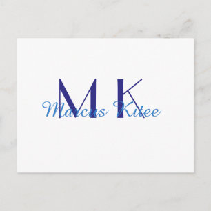 Cartão Postal monograma simples minimalista nome personalizado a